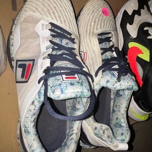 Fila White and Blue Athletic Shoes with Padded Collar